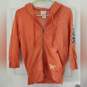 PINK 3/4 Floral Embroidered Zip Up Hoodie